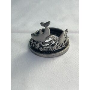 Vintage Pewter Dolphin Napkin Ring | Nautical Coastal Table Decor | Ocean‎ Theme